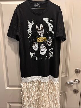 KISS Graphic Black Tee Dress with Lace Skirt